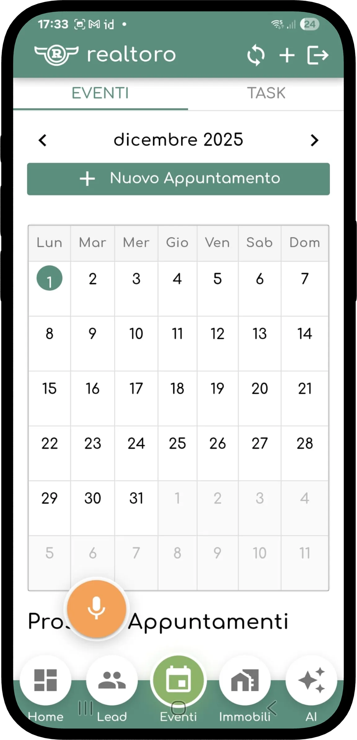 RealtorO App - Calendario Visite iPhone 15 Pro Max