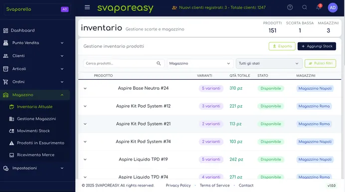 Inventario e Magazzino Svaporeasy